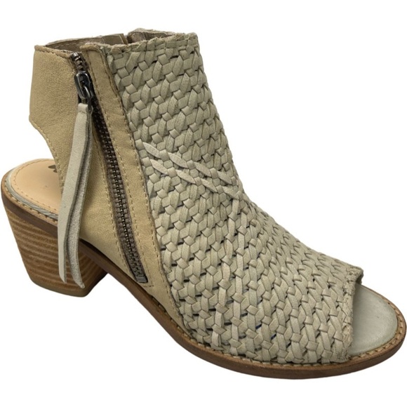 Sam Edelman Ankle peep toe booties sandals 6.5 Leather Beige Block heel - Picture 1 of 9